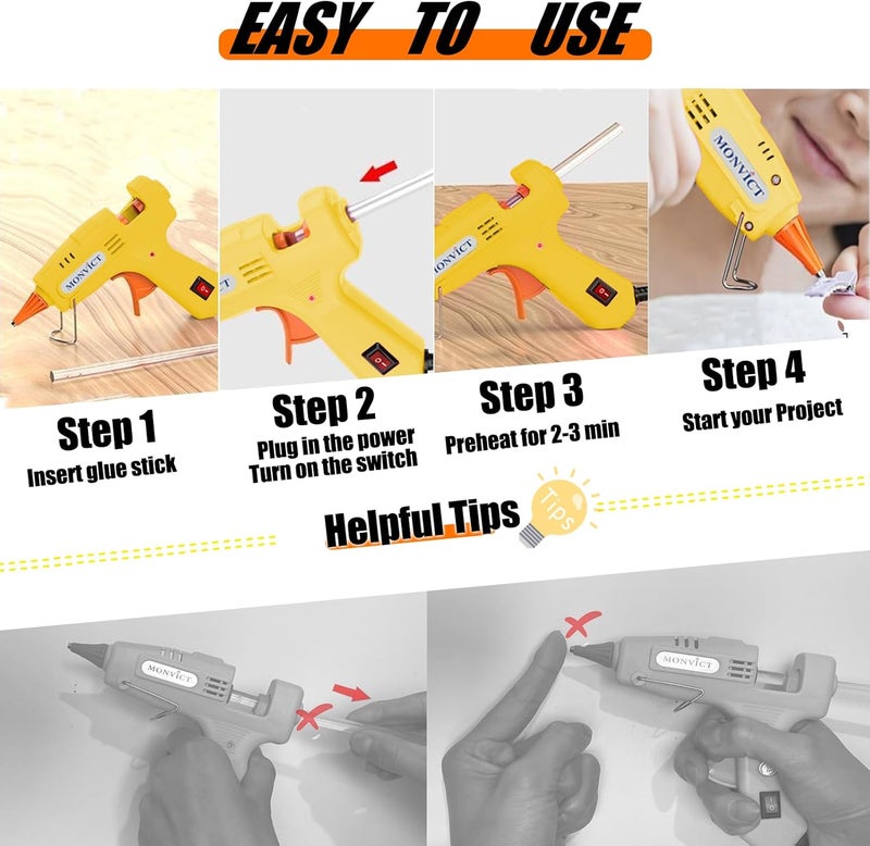 MONVICT 30W Mini Hot Glue Gun Kit, Fast Preheating Glue Gun with Storage Case, 20 Pcs Premium Glue Sticks, 10 Pcs Wood Craft sticks, Hot Melt Glue Gun for School Crafts DIY Arts Gift (Yellow) - Image 5